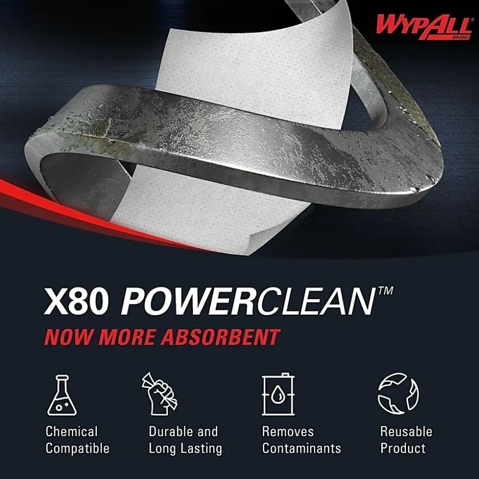 Wypall PowerClean X80 Heavy Duty Cloths - Brag Box - 11.10" Width x 16.80" Length - White - Pulp Fiber, Polypropylene - 152/Carton