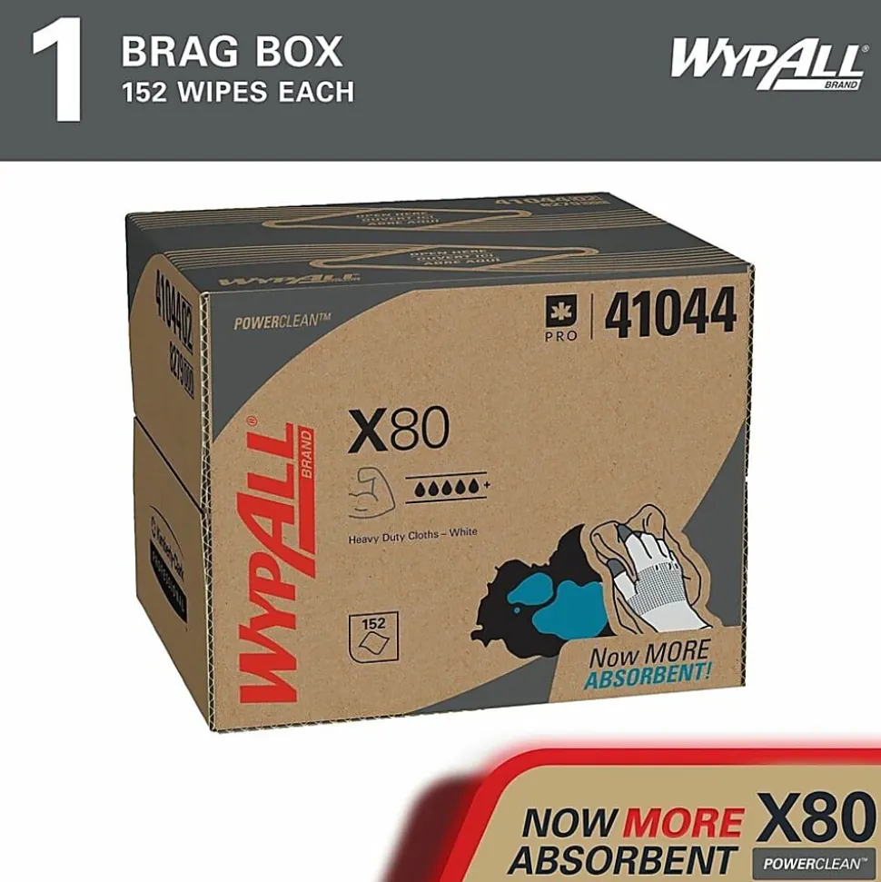 Wypall PowerClean X80 Heavy Duty Cloths - Brag Box - 11.10" Width x 16.80" Length - White - Pulp Fiber, Polypropylene - 152/Carton