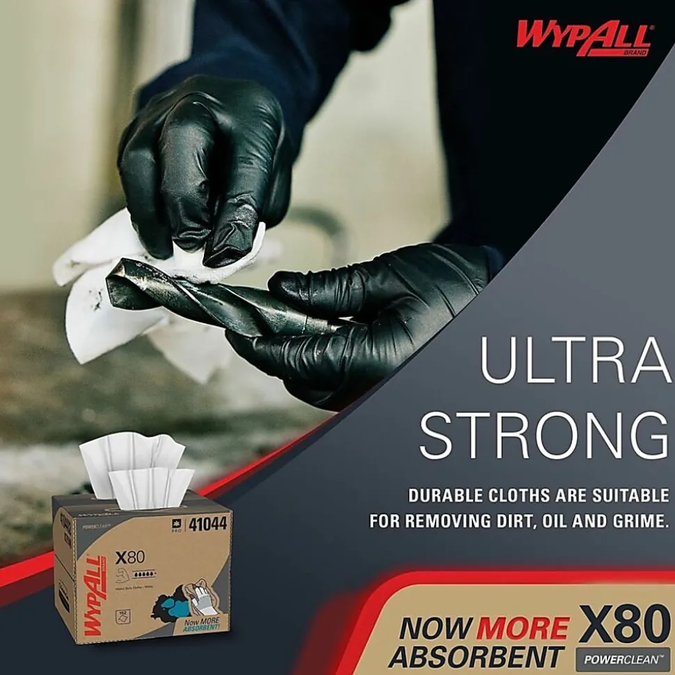 Wypall PowerClean X80 Heavy Duty Cloths - Brag Box - 11.10" Width x 16.80" Length - White - Pulp Fiber, Polypropylene - 152/Carton