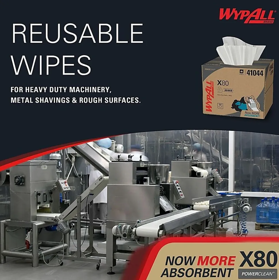 Wypall PowerClean X80 Heavy Duty Cloths - Brag Box - 11.10" Width x 16.80" Length - White - Pulp Fiber, Polypropylene - 152/Carton