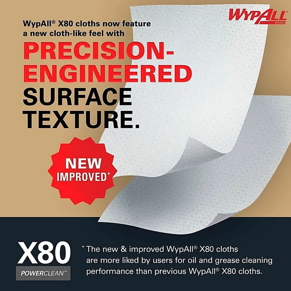 Wypall PowerClean X80 Heavy Duty Cloths - Brag Box - 11.10" Width x 16.80" Length - White - Pulp Fiber, Polypropylene - 152/Carton