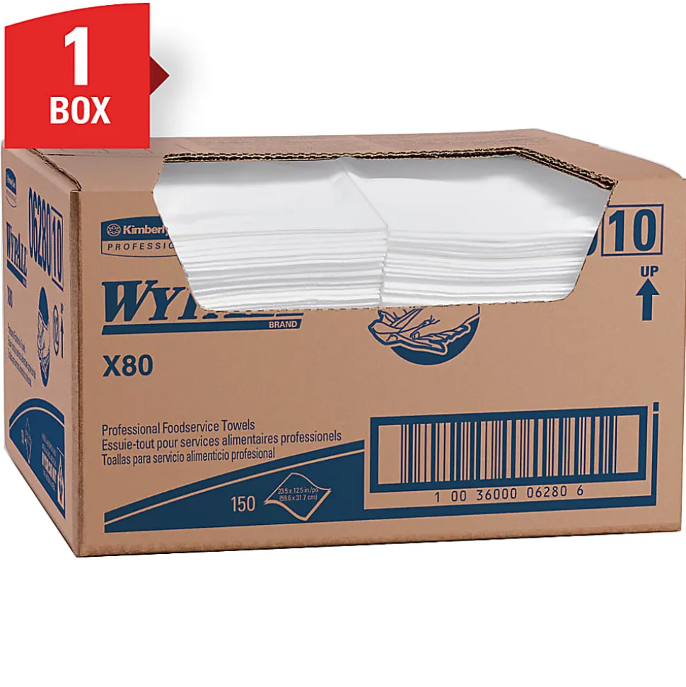 Wypall X80 Extended Use Foodservice Towels With Antimicrobial Protection, 12" x 23 7/16", White, Box Of 150