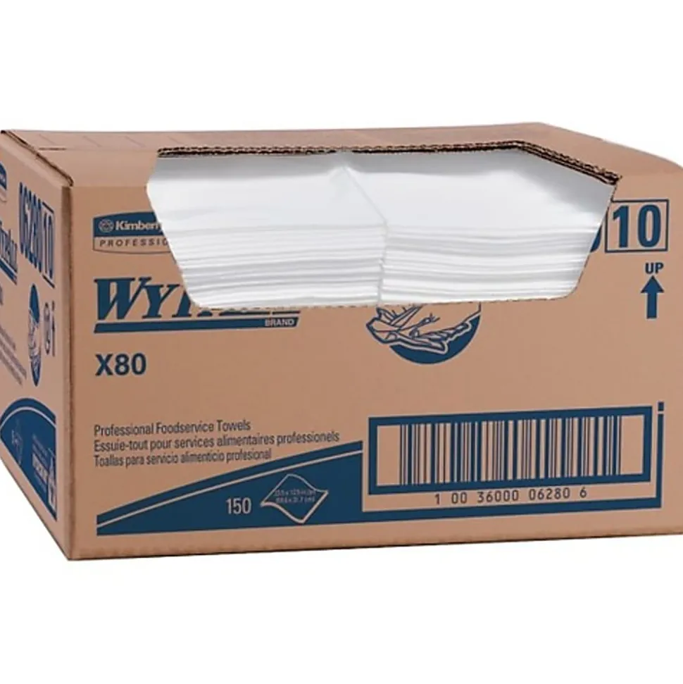 Wypall X80 Extended Use Foodservice Towels With Antimicrobial Protection, 12" x 23 7/16", White, Box Of 150