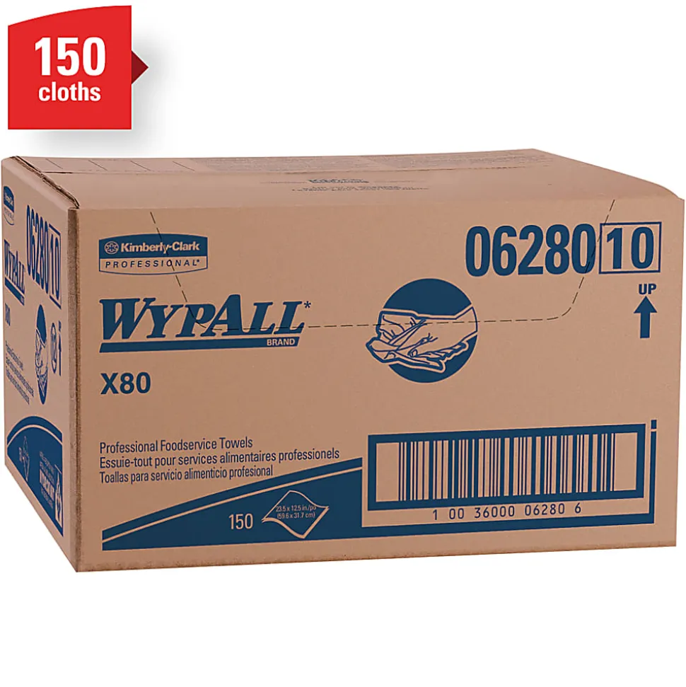 Wypall X80 Extended Use Foodservice Towels With Antimicrobial Protection, 12" x 23 7/16", White, Box Of 150