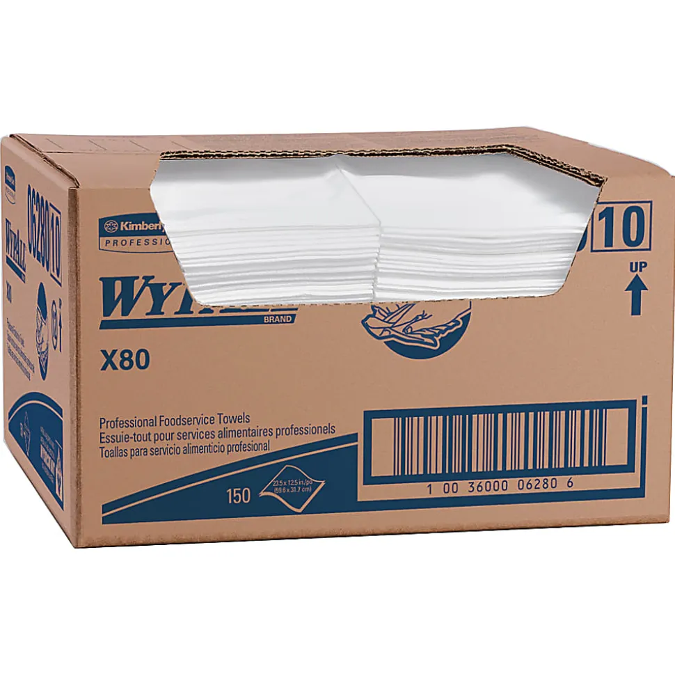 Wypall X80 Extended Use Foodservice Towels With Antimicrobial Protection, 12" x 23 7/16", White, Box Of 150