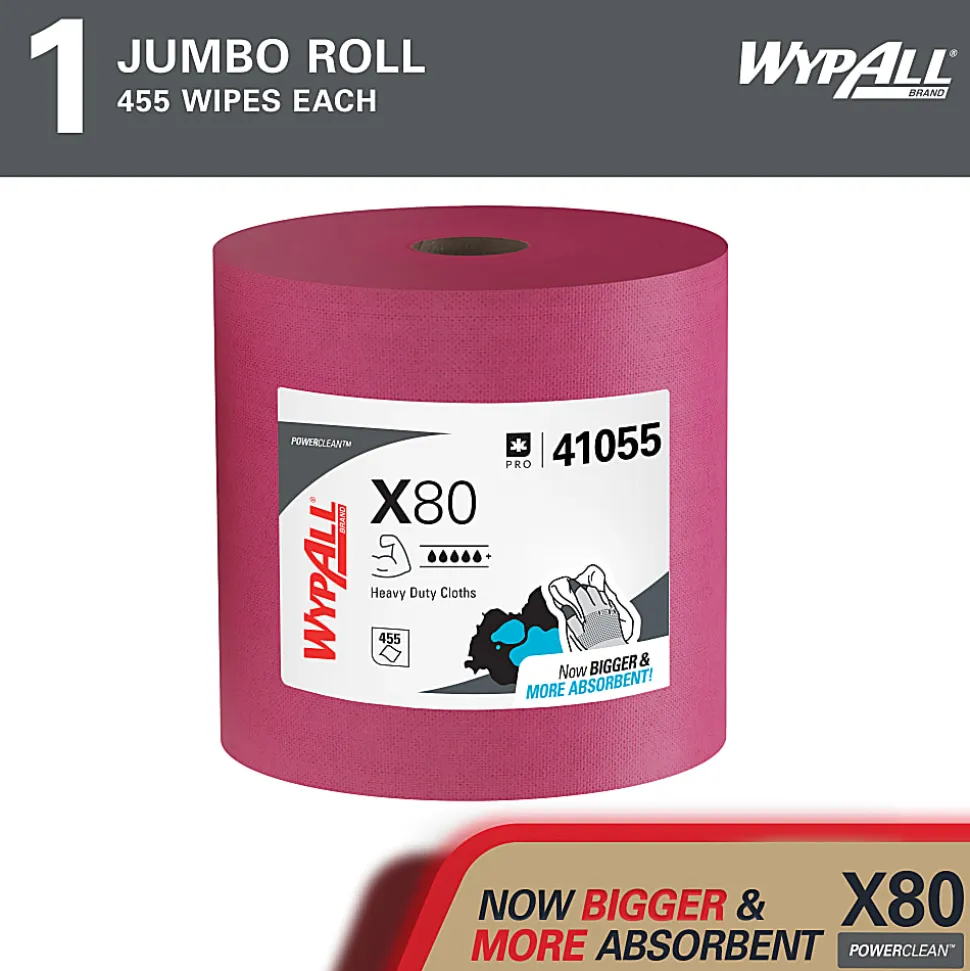 Wypall X80 Jumbo Wipes, 12 1/2" x 13 1/2", 455 Per Roll