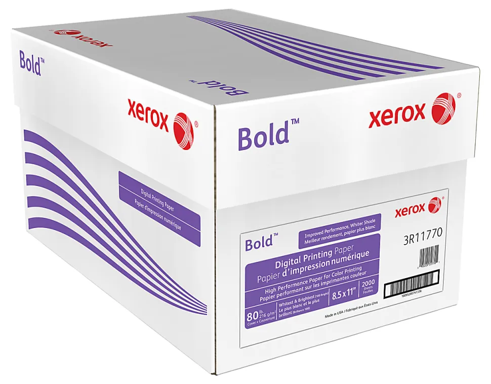 Xerox® Bold Digital™ Printing Paper, 8 Reams, Letter Size (8 1/2" x 11"), 100 (U.S.) Brightness, 80 Lb, Cover, FSC® Certified, 250 Sheets Per Ream