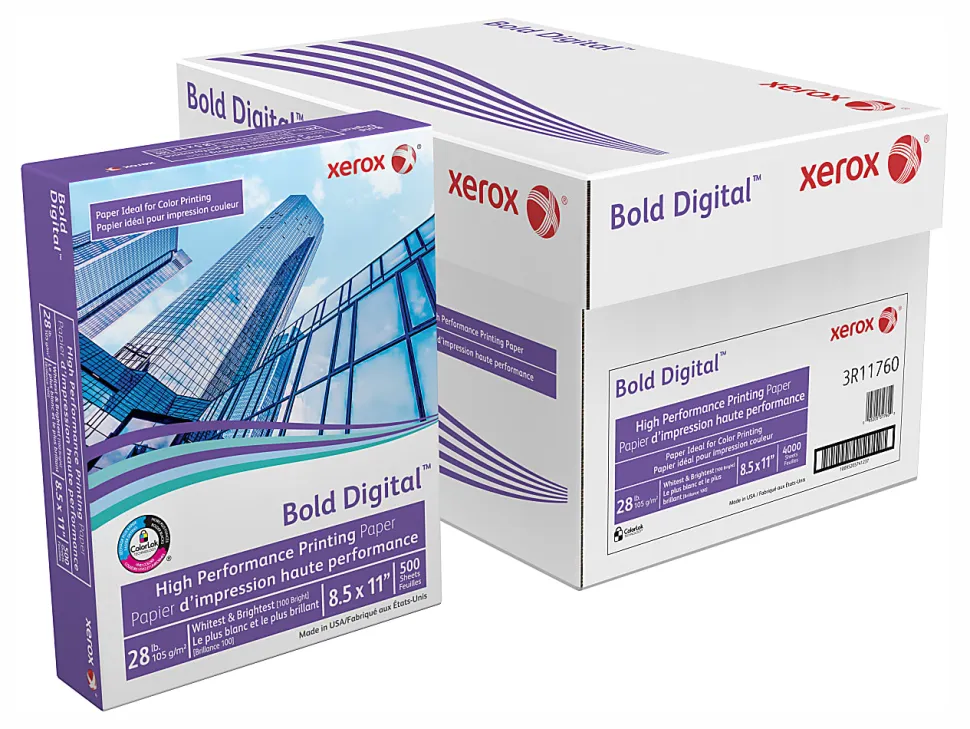 Xerox® Bold Digital® Printing Paper, 8 Reams, Letter Size (8 1/2" x 11"), 100 (U.S.) Brightness, 28 Lb, FSC® Certified, Ream Of 500 sheets