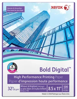 Xerox® Bold Digital™ Printing Paper, 1 Ream, Letter Size (8 1/2"x11"), 100 (U.S.) Brightness, 32 Lb Text (120 gsm), FSC® Certified, Ream Of 500 Sheets