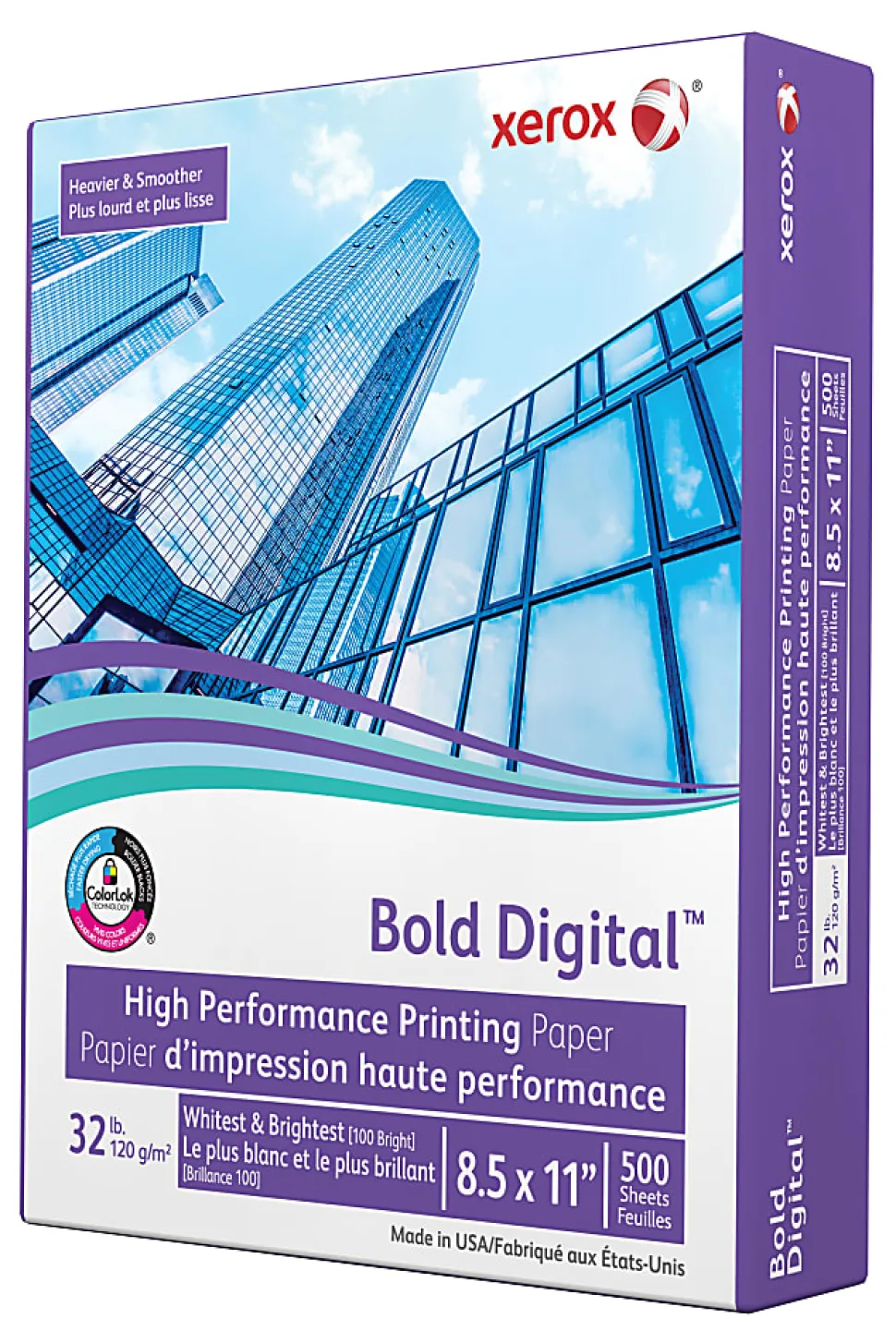 Xerox® Bold Digital™ Printing Paper, 1 Ream, Letter Size (8 1/2"x11"), 100 (U.S.) Brightness, 32 Lb Text (120 gsm), FSC® Certified, Ream Of 500 Sheets