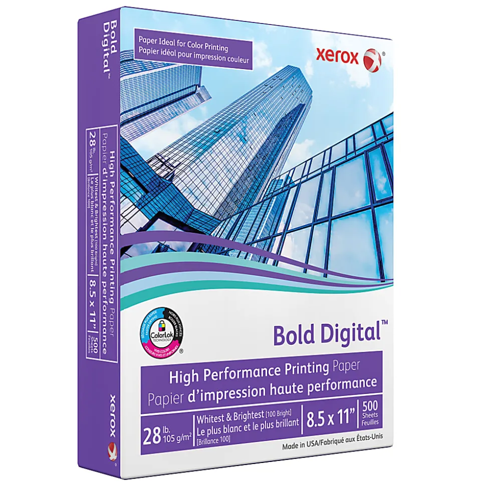 Xerox® Bold Digital® Printing Paper, 1 Ream, Letter Size (8 1/2" x 11"), 100 (U.S.) Brightness, 28 Lb, FSC® Certified, Ream Of 500 sheets
