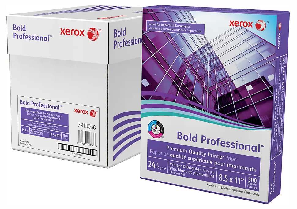 Xerox® Bold Professional Premium Quality Inkjet Or Laser Paper, 5 Reams, Letter Size, Ream Of 500 sheets, 24 Lb, 98 Brightness - 3R13038-CS
