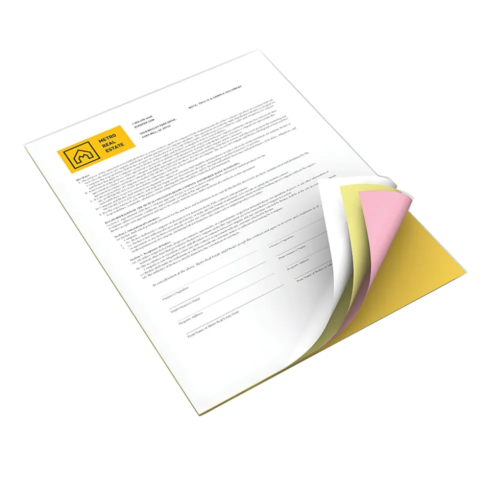 Xerox® Revolution™ Premium Digital Carbonless Laser Paper, White/Canary/Pink/Goldenrod, Letter, 20 Lb, 92 Brightness, 1250 Total, 125 Sets/Ream