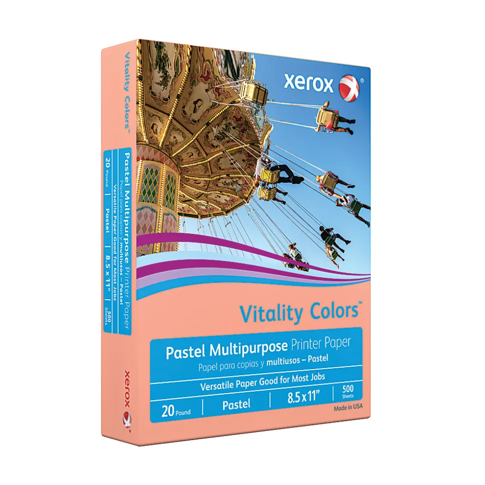 Xerox® Vitality Colors™ Multi-Use Printer & Copy Paper, 1 Ream, Salmon, Letter (8.5" x 11"), 500 Sheets Per Ream, 20 Lb, 30% Recycled