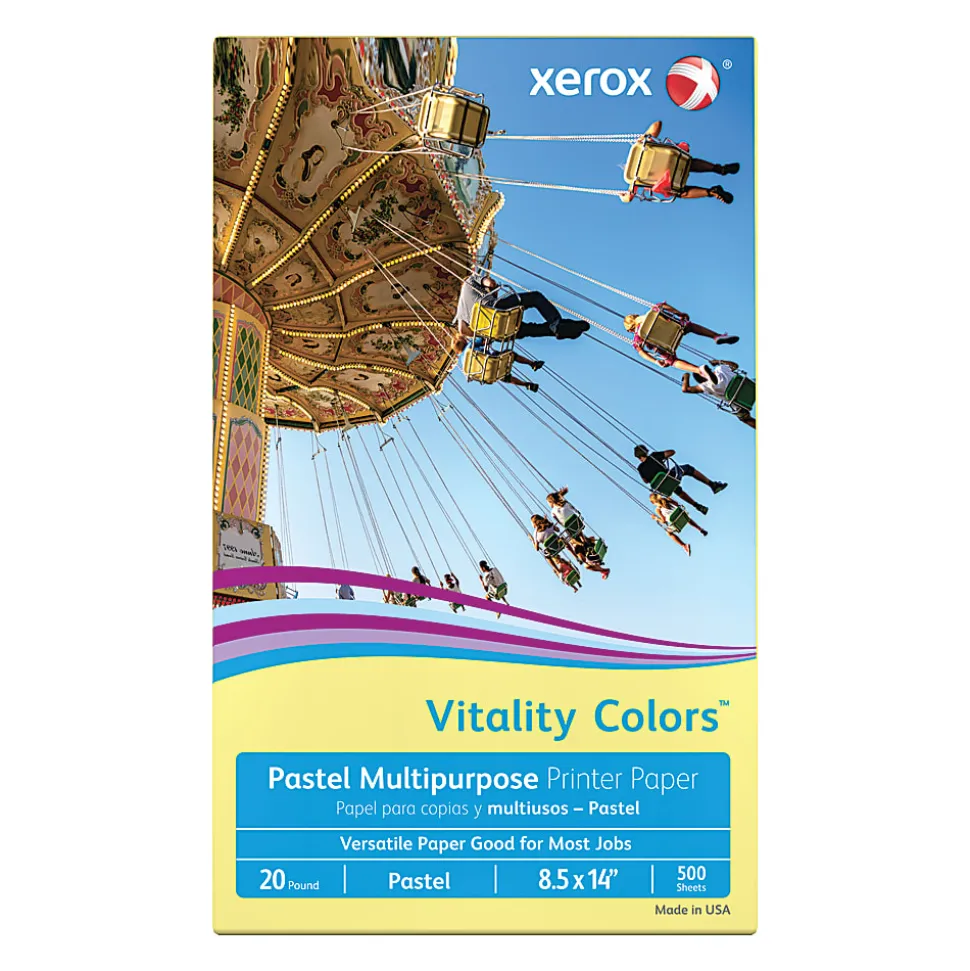 Xerox® Vitality Colors™ Multi-Use Printer & Copy Paper, 1 Ream, Yellow, Legal (8.5" x 14"), 500 Sheets Per Ream, 20 Lb, 30% Recycled