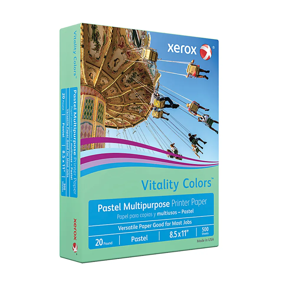 Xerox® Vitality Colors™ Multi-Use Printer & Copy Paper, 1 Ream, Green, Letter (8.5" x 11"), 500 Sheets Per Ream, 20 Lb, 30% Recycled