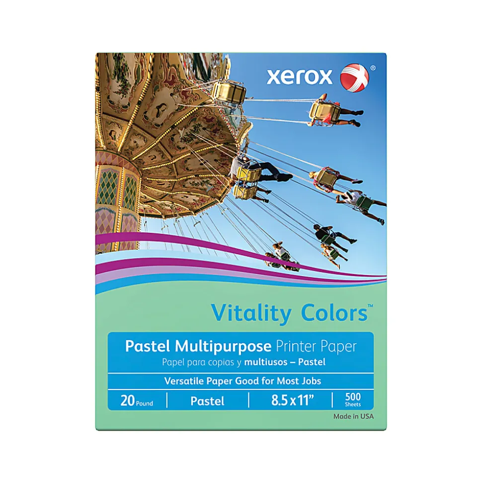Xerox® Vitality Colors™ Multi-Use Printer & Copy Paper, 1 Ream, Green, Letter (8.5" x 11"), 500 Sheets Per Ream, 20 Lb, 30% Recycled