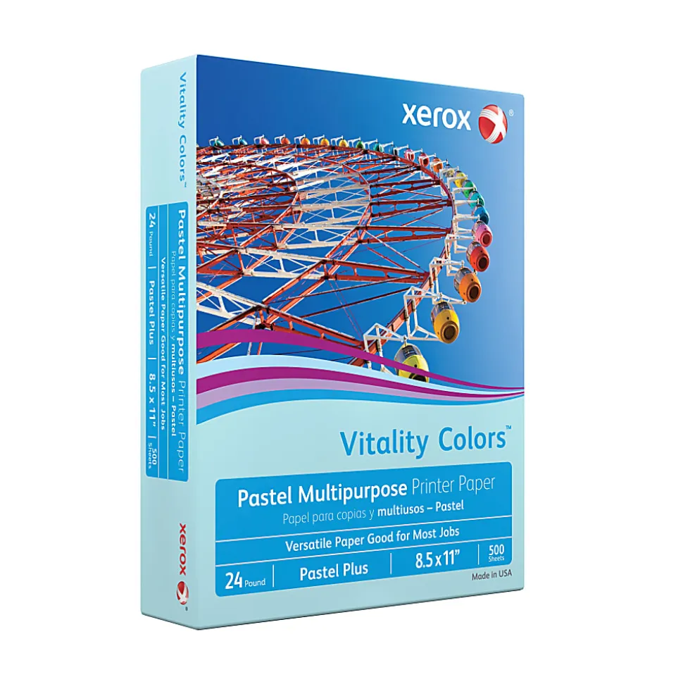 Xerox® Vitality Colors™ Pastel Plus Color Multi-Use Printer & Copy Paper, 1 Ream, Blue, Letter (8.5" x 11"), 500 Sheets Per Ream, 24 Lb, 30% Recycled