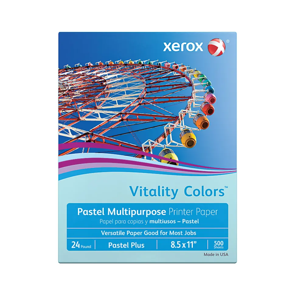 Xerox® Vitality Colors™ Pastel Plus Color Multi-Use Printer & Copy Paper, 1 Ream, Blue, Letter (8.5" x 11"), 500 Sheets Per Ream, 24 Lb, 30% Recycled