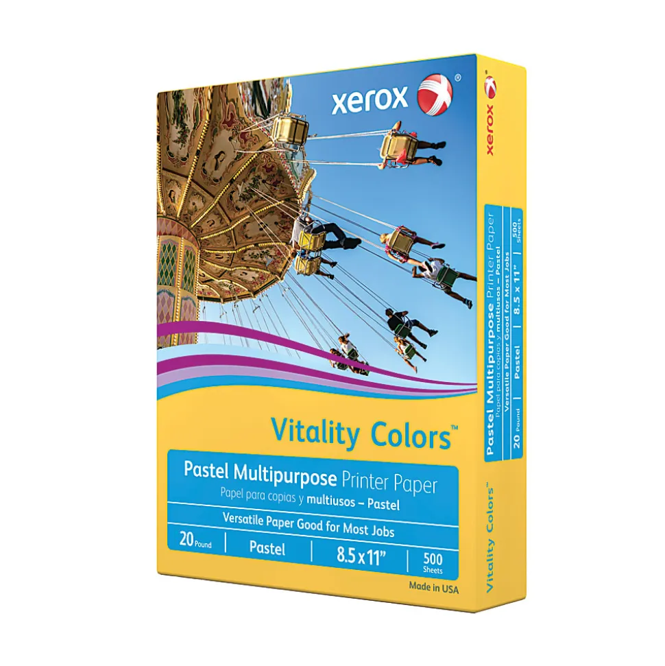 Xerox® Vitality Colors™ Pastel Multi-Use Printer & Copy Paper, 10 Reams, Goldenrod, Letter (8.5" x 11"), 5000 Sheets Per Case, 20 Lb, 30% Recycled