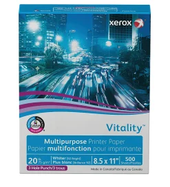 Xerox® Vitality™ 3-Hole Punched Multi-Use Printer & Copy Paper, 1 Ream, White, Letter Size, 500 Sheets Per Ream, 20 Lb, 92 Brightness - 3R2641RM