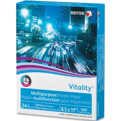 Xerox® Vitality™ Multi-Use Printer & Copy Paper, 10 Reams, White, Letter (8.5" x 11"), 5000 Sheets Per Case, 24 Lb, 92 Brightness,  FSC® Certified