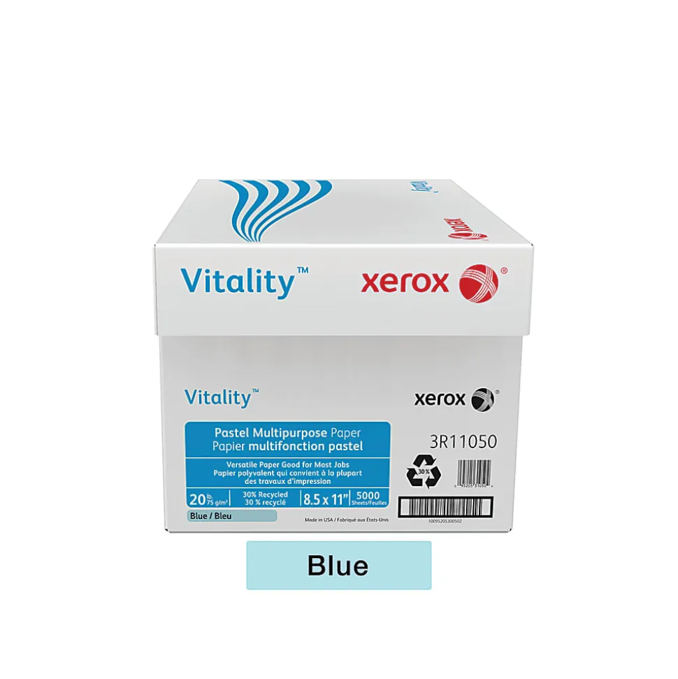Xerox® Vitality™ Pastel Color Multi-Use Printer & Copy Paper, 10 Reams, Blue, Letter Size, 5000 Sheets Per Case, 20 Lb, 30% Recycled - 3R11050-CT