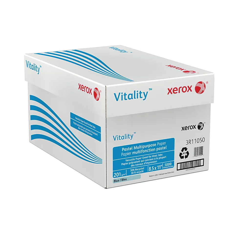 Xerox® Vitality™ Pastel Color Multi-Use Printer & Copy Paper, 10 Reams, Blue, Letter Size, 5000 Sheets Per Case, 20 Lb, 30% Recycled - 3R11050-CT