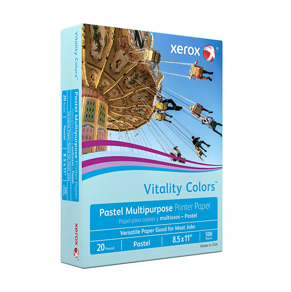 Xerox® Vitality™ Pastel Color Multi-Use Printer & Copy Paper, 10 Reams, Blue, Letter Size, 5000 Sheets Per Case, 20 Lb, 30% Recycled - 3R11050-CT