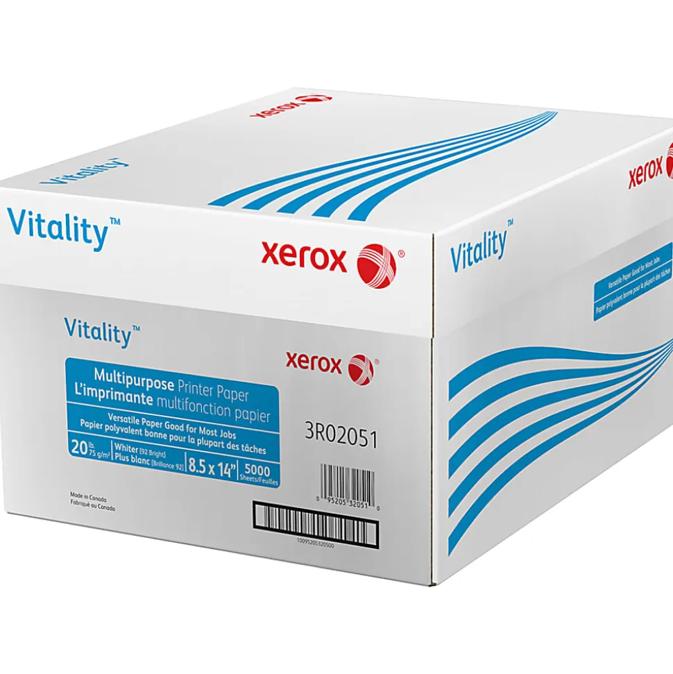 Xerox® Vitality™ Printer & Copy Paper, 10 Reams, White, Legal (8.5" x 14"), 5000 Sheets Per Case, 20 Lb, 92 Brightness