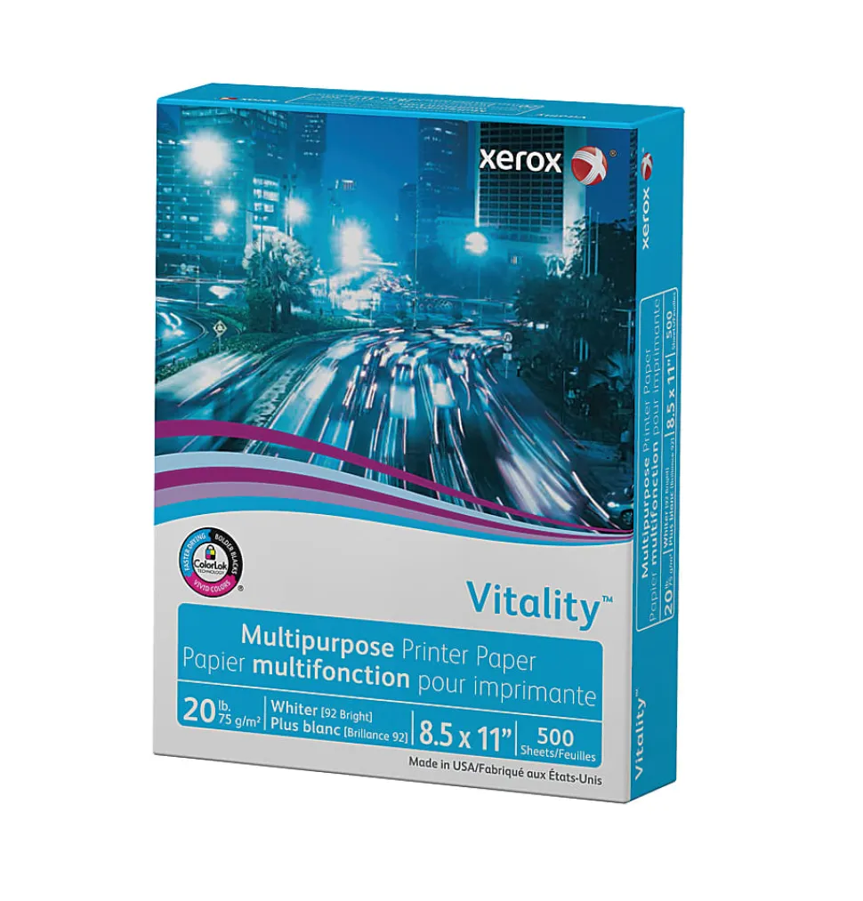 Xerox® Vitality™ Standard Multi-Use Printer & Copy Paper, 1 Ream, White, Letter (8.5"x11"), 500 Sheets Per Ream, 20 Lb, 92 Brightness, FSC® Certified