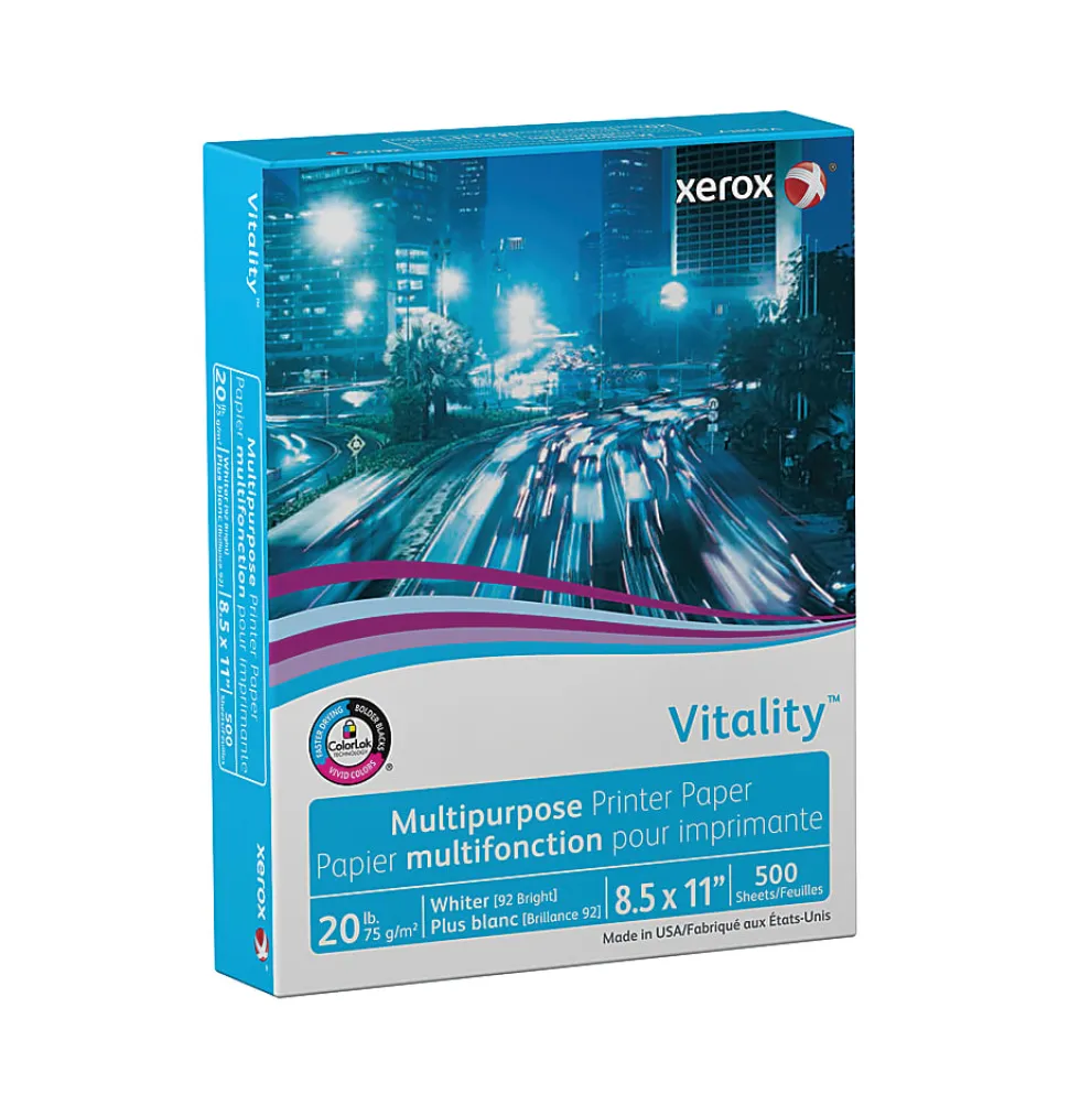 Xerox® Vitality™ Standard Multi-Use Printer & Copy Paper, 1 Ream, White, Letter (8.5"x11"), 500 Sheets Per Ream, 20 Lb, 92 Brightness, FSC® Certified