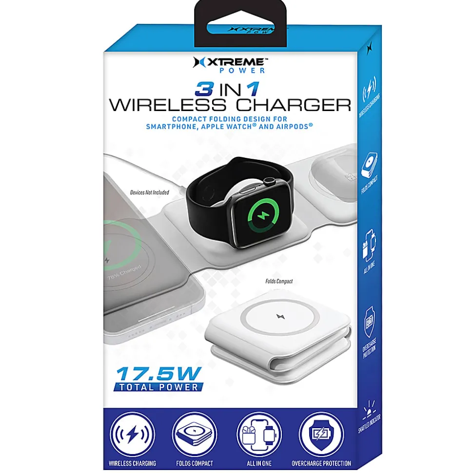 XtremeMac 3-in-1 Foldable Wireless Charger, White