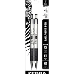 Zebra® Pen BCA F-301 Ballpoint Pens, Pack Of 2, Fine Point, 0.7 mm, Silver Barrel, Black Ink