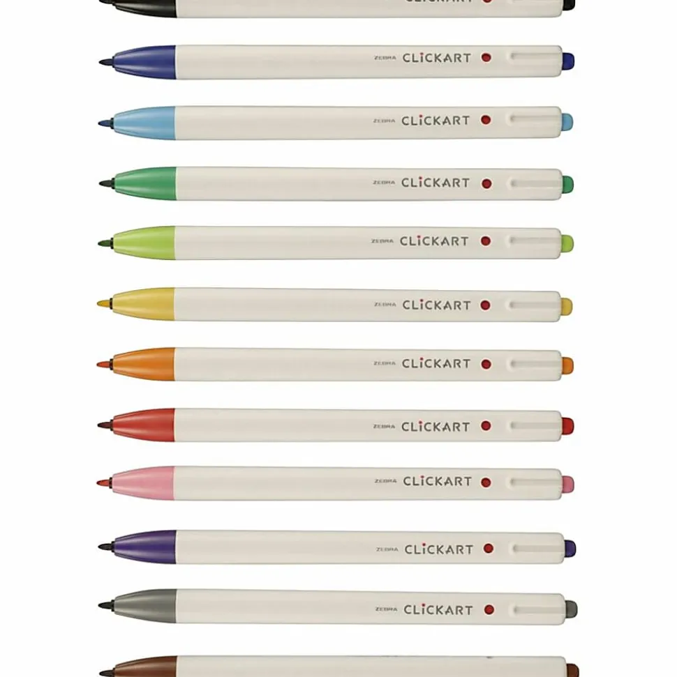 Zebra® Pen ClickArt® Retractable Marker Pens, Fine Point, 0.6 mm, Assorted Ink Colors, Pack Of 12 Pens