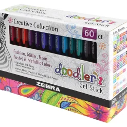 Zebra® Pen doodler'z™ Gel Stick Pens, Pack Of 60, Bold Point, 1.0 mm, Translucent Barrel, Assorted Ink
