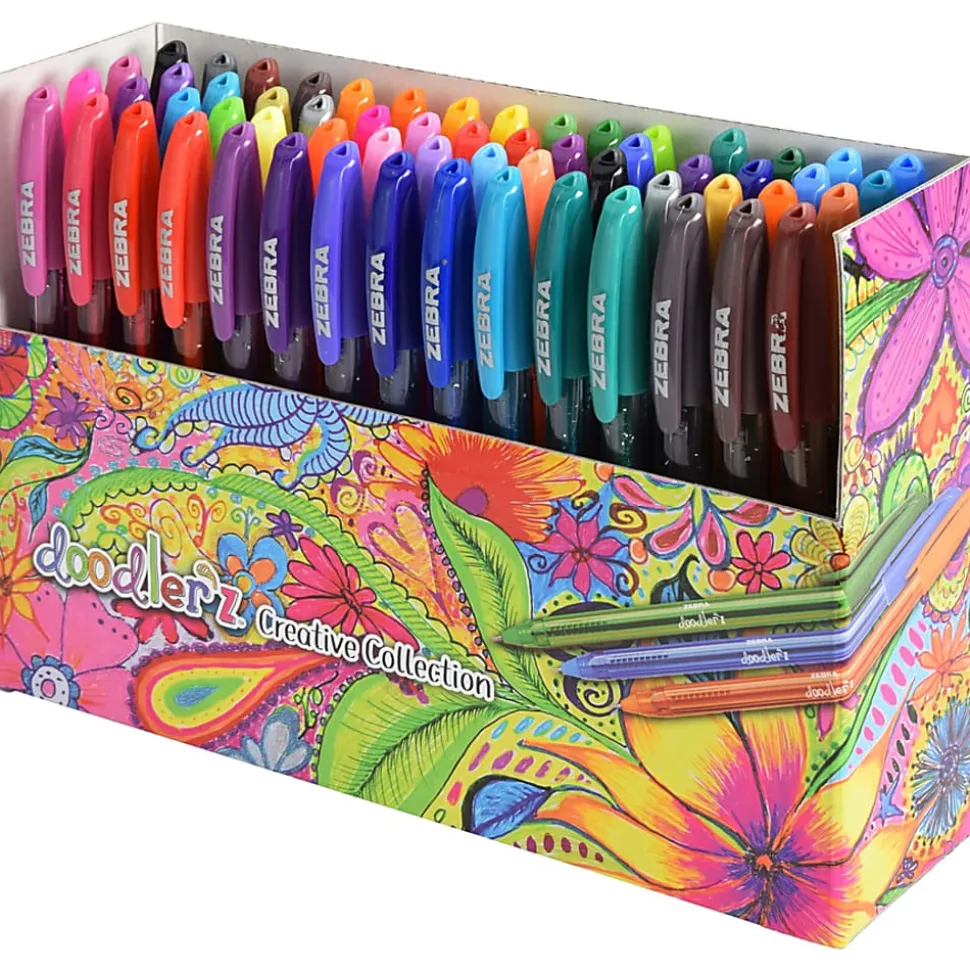 Zebra® Pen doodler'z™ Gel Stick Pens, Pack Of 60, Bold Point, 1.0 mm, Translucent Barrel, Assorted Ink