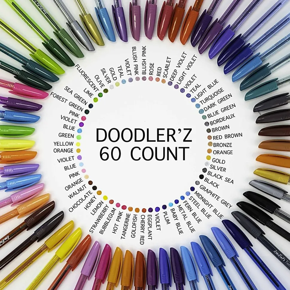 Zebra® Pen doodler'z™ Gel Stick Pens, Pack Of 60, Bold Point, 1.0 mm, Translucent Barrel, Assorted Ink