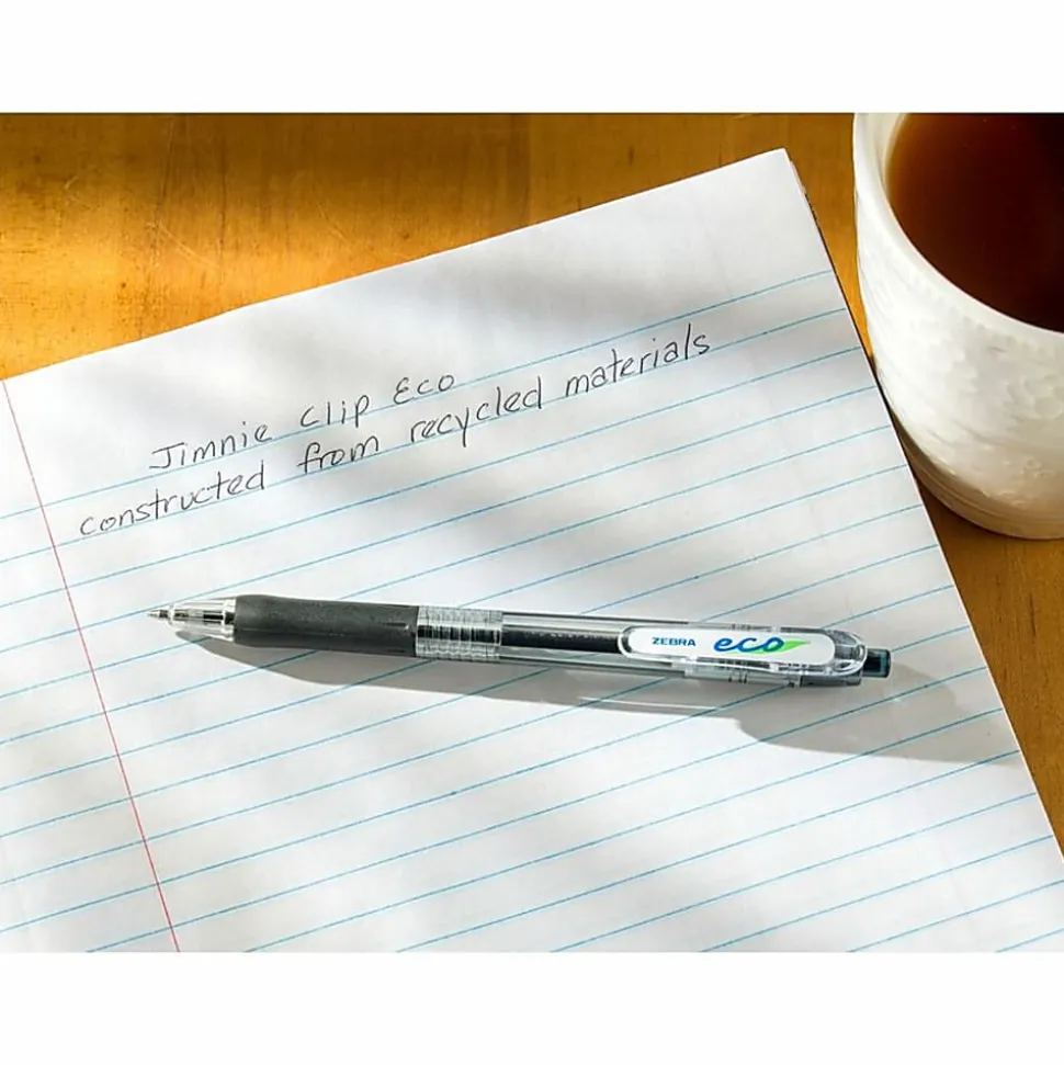 Zebra® Pen Eco Jimnie® Clip Retractable Ballpoint Pens, Pack Of 12, Medium Point, 1.0 mm, Black Barrel, Black Ink