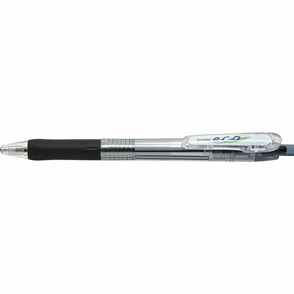 Zebra® Pen Eco Jimnie® Clip Retractable Ballpoint Pens, Pack Of 12, Medium Point, 1.0 mm, Black Barrel, Black Ink