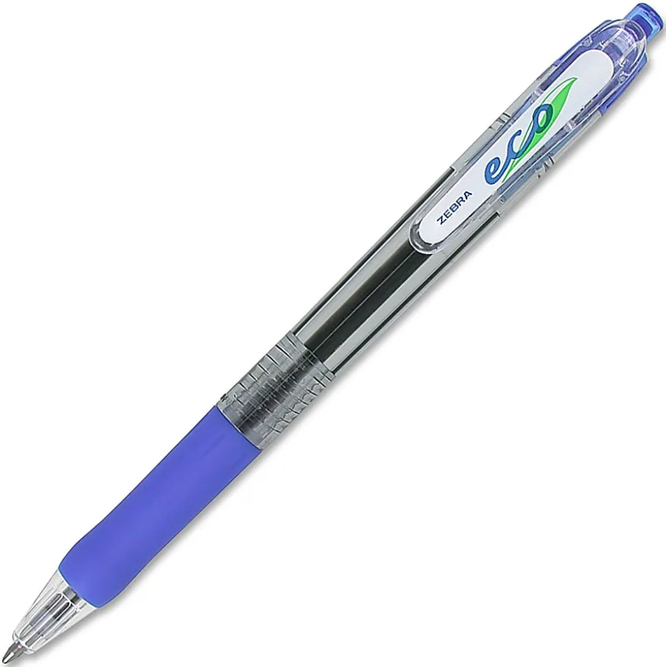 Zebra® Pen Eco Jimnie® Clip Retractable Ballpoint Pens, Pack Of 12, Medium Point, 1.0 mm, Blue Barrel, Blue Ink