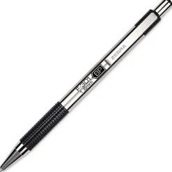 Zebra® Pen F-301 Stainless Steel Retractable Ballpoint Pens, Pack Of 12, Bold Point, 1.6 mm, Silver Barrel, Black Ink