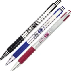Zebra® Pen F-301 Stainless Steel Retractable Ballpoint Pens, Pack Of 4, Fine Point, 0.7 mm, Silver Barrel, Assorted Ink Colors