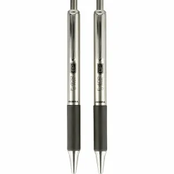 Zebra® Pen F-402 Stainless Steel Retractable Ballpoint Pens, Pack Of 2, Fine Point, 0.7 mm, Silver Barrel, Black Ink