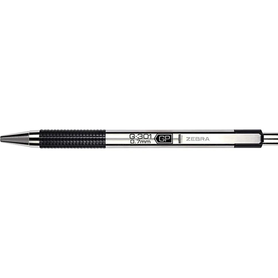 Zebra® Pen G-301® Retractable Gel Pens, Pack Of 2, Medium Point, 0.7 mm, Silver Barrel, Black Ink
