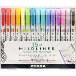 Zebra® Pen MILDLINER™ Double-Ended Creative Markers, Pack Of 15, Chisel/Fine Point, Assorted Ink Colors