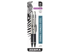 Zebra® Pen M-301 Stainless Steel Mechanical Pencils, Pack Of 2, Fine Point, 0.5 mm, Silver/Black Barrel