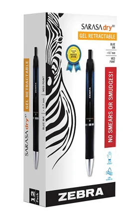 Zebra® Pen SARASA® Dry X1 Retractable Gel Pens, Pack Of 12, Medium Point, 0.7 mm, Blue Barrel, Blue Ink