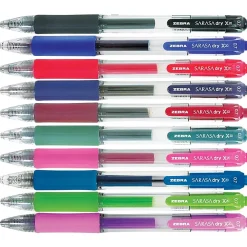 Zebra® Pen SARASA® Retractable Gel Pens, Pack Of 10, Medium Point, 0.7 mm, Clear Barrel, Assorted Ink Colors