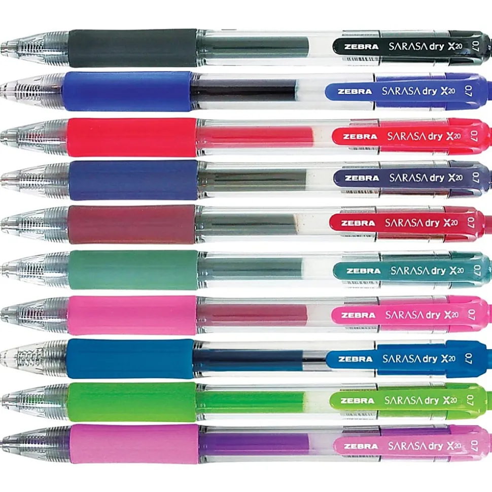 Zebra® Pen SARASA® Retractable Gel Pens, Pack Of 10, Medium Point, 0.7 mm, Clear Barrel, Assorted Ink Colors